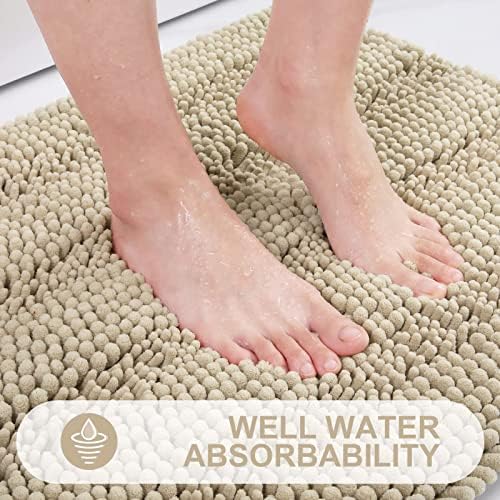Grandaily Chenille Striped Toilet Rugs U-Shaped 24x20, Extra Soft and Absorbent Bathroom Rugs, Non-Slip Plush Shaggy Bath Rug, Machine Washable Contour Bath Mats for Toilet Base, Beige