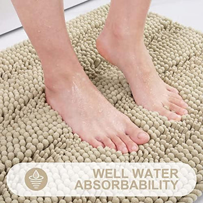 Grandaily Chenille Striped Toilet Rugs U-Shaped 24x20, Extra Soft and Absorbent Bathroom Rugs, Non-Slip Plush Shaggy Bath Rug, Machine Washable Contour Bath Mats for Toilet Base, Beige