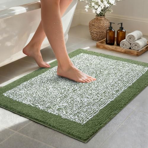Bathroom Rugs 30x20 Non Slip Washable, Soft Absorbent Bath Mat Matcha Green