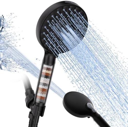SR SUN RISE Filtered Shower Head with Handheld High Pressure 9 Spray Mode Showerhead Detachable Shower Head Water Softener Filters Beads for Hard Water Remove Chlorine 1 Filter Matte Black