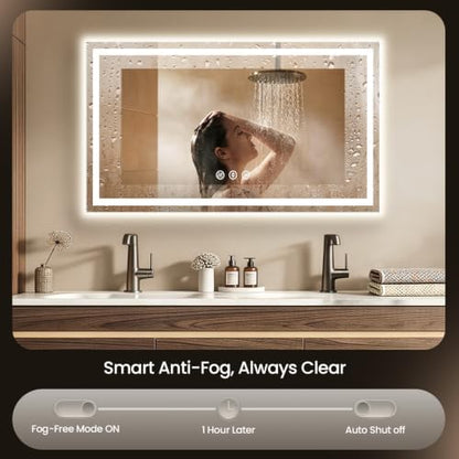 55"x36" LED Bathroom Mirror with Anti-Fog, Backlit & Front Lights, Memory