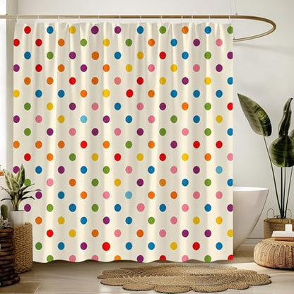 Polka Dot Shower Curtain Colorful Retro Cute Spot Vintage Fabric Decorative Bathroom Curtains with Hooks,70" Wx70 H