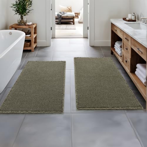MIULEE Set of 2 Waffle Bathroom Runner Rugs Green 2'x4'(24"x48")