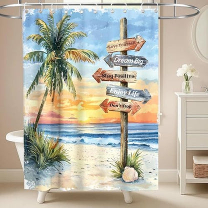 Beach Luxury Coastal Shower Curtain Tropical Aesthetic Palm Tree Summer Sun