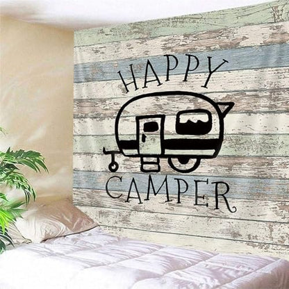 JAWO Happy Campers Shower Curtain Retro Rustic Wood Neutral Color for Travel Trailer Camping Theme Motor RV Bathroom Stall Shower Curtain Set, Waterproof Fabric Shower Cutain, Hooks Include 36X72