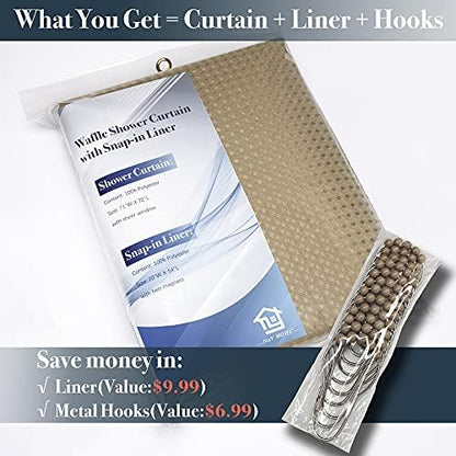 N&Y HOME Waffle Weave Shower Curtain with Snap Liner 71x72, Linen