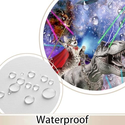 Funny Cat Shower Curtain, Cool Cat Dinosaur Japanese Ocean Wave Shower Curtain, Cat Riding Dinosaur Fun Shower Curtain Nautical Kids Children Rustic Wooden Farmhouse Shower Curtain, 72X84inch, Purple