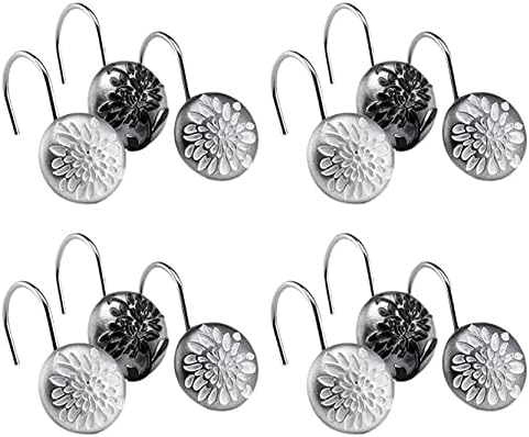 Zahari Home 13pc Erica Bathroom Fabric Shower Curtain Sets Bathroom Shower Curtain & 12 Shower Bathroom Hooks Modern Classic Luxury Contemporary Decor Grey Shower Curtain Stylish Bath Sets