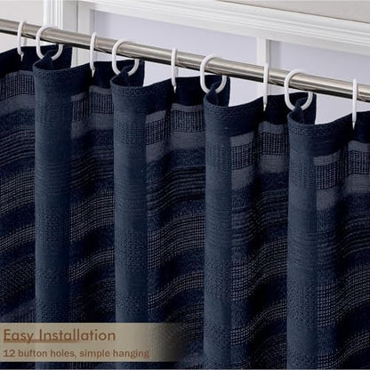 OVZME Extra Long Boho Shower Curtain 84 Inch Long, Modern Farmhouse Heavy Duty Linen Textured Soft Fabric, Rustic Country Cloth Shower Curtain with Tassel for Bathroom Hotel, 72Wx84L, Navy Blue