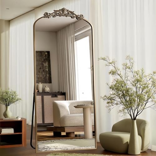 Dewfig Arched Full Length Mirror, 71"x28" Floor Mirror with Carved, Bronze