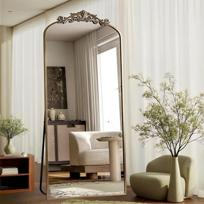 Dewfig Arched Full Length Mirror, 71"x28" Floor Mirror with Carved, Bronze