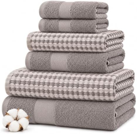 Modern Threads 6 Piece Bath Towel Set – Bathroom Towel Set with 2 Bath Towels, 2 Hand Towels & 2 Washcloths – 100% Cotton, Soft & Absorbent – Waffle (Classic Taupe)
