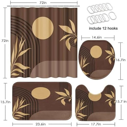 Bathroom Sets with Shower Curtain and Rug Boho 4 Pcs, Mid