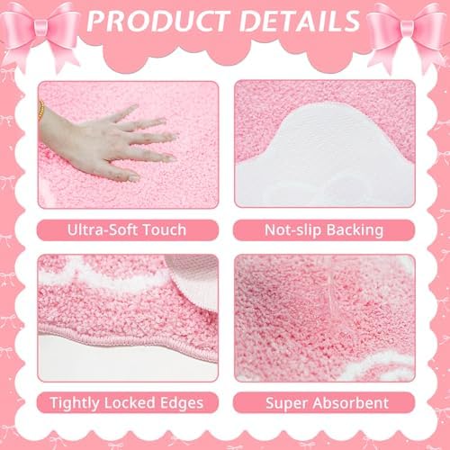 Mocsicka Pink Bow Bath Mat Cute Bow Bathroom Rug Super Soft Absorbent Bathroom Rugs Non Slip Bath Mat Machine Washable Rug for Bathrooms 16x24 inches (Pink, 40x60cm)