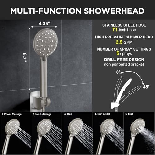 Veken Brushed Nickel 11.8" Shower Head with Handheld,Stain Resistant Finish