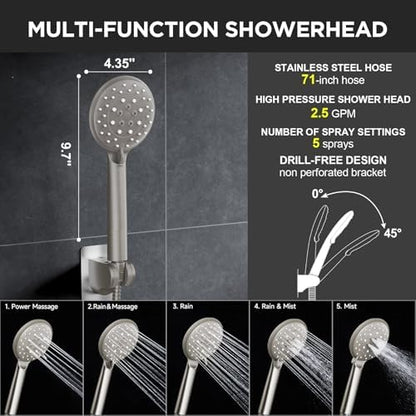Veken Brushed Nickel 11.8" Shower Head with Handheld,Stain Resistant Finish