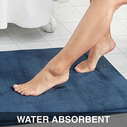 Memory Foam Bath Mat Non Slip Absorbent Super Cozy Velvet Bathroom Rug Carpet (22 inches X 36 inches, Navy)