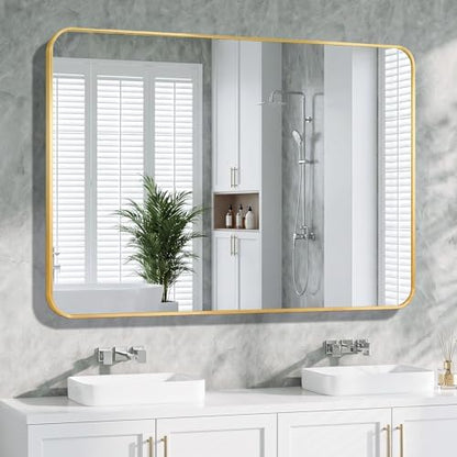 Bathroom Mirror for Wall, 30"x48" Black Bathroom Mirror for Over Sink, Shatterproof Tempered Glass Vanity Mirror with Anti-Rust Aluminum Alloy Frame, Hang Horizontally or Vertically, Gold