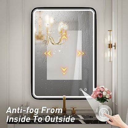 20x28 Inch LED Lighted Bathroom Mirror,Black Frame