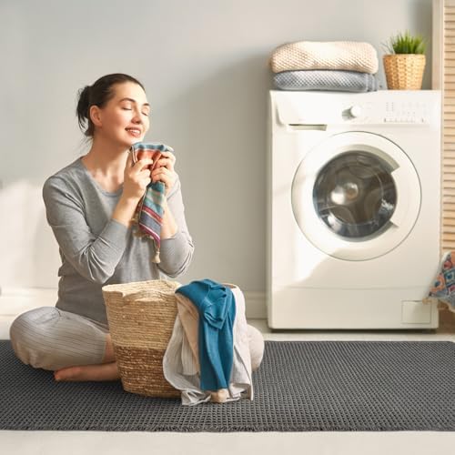ZALL Dark Grey Waffle Bath Mat,Super Absorbent Non Slip Bathroom Rug, Gray 24x72inch, Machine Washable Ultra Soft Floor Mats