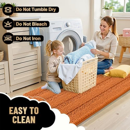 OLANLY Thick Small Bathroom Rugs 24x16, Soft Chenille Bath Rugs, Clay
