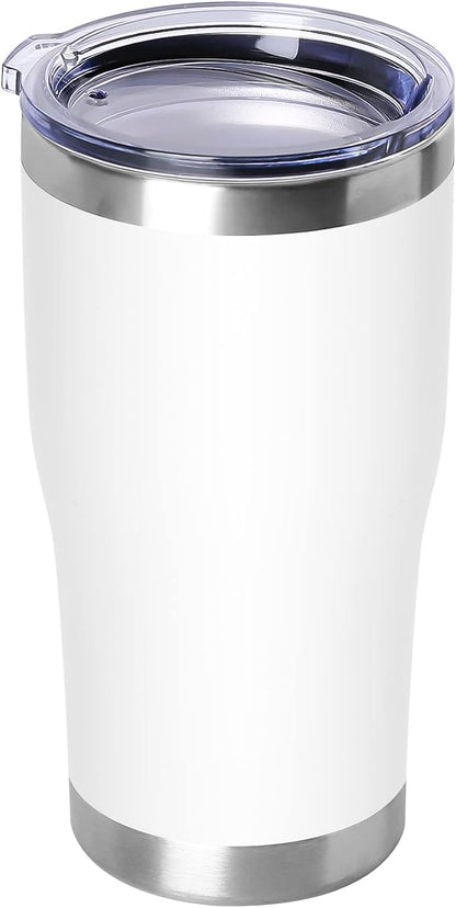 DOMICARE 20oz Tumbler with Lid Stainless Steel Tumblers Bulk, Double Wall Vacuum Insulated Coffee Travel Mug Powder Coated Tumbler, 1 Count (Pack of 1) White