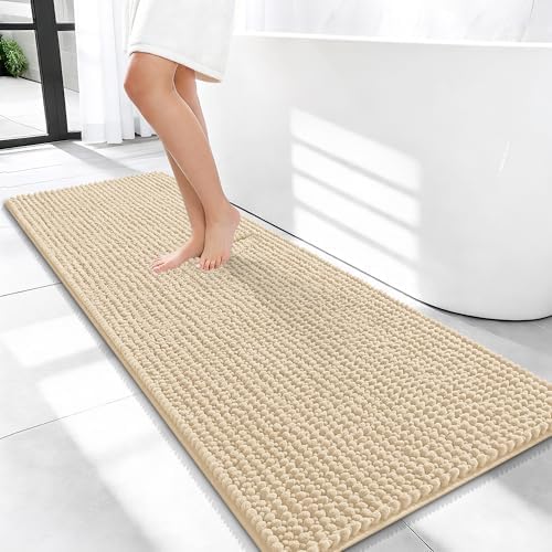 OLANLY Thick Chenille Bathroom Runner Rugs 47x20, Absorbent Bath Mat, Beige