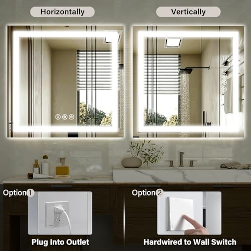 XRAMFY 47"X47" LED Bathroom Mirror, Backlit + Front Lit Wall Mirror