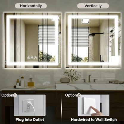 XRAMFY 47"X47" LED Bathroom Mirror, Backlit + Front Lit Wall Mirror