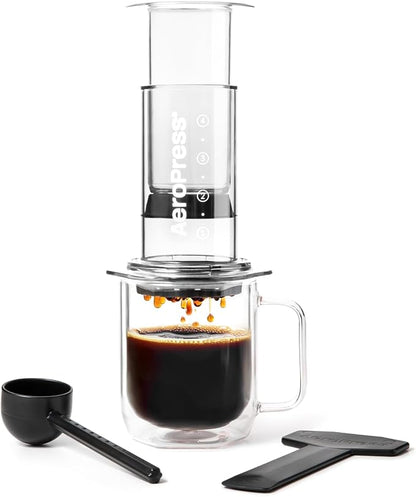 AeroPress Clear Coffee Press - All-in-One French Press, Pour-Over & Espresso Style Manual Brewer, 2 Min Brew for Less Bitterness, More Flavor, Small Portable Coffee Maker, Travel & Camping