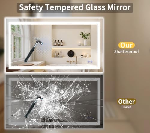 40"x60" LED Bathroom Mirror with Lights, Anti-Fog, Backlit + Front Lit, Dimmable, Led Vanity Mirror for Wall, Lighted Bathroom Mirror, 5 Colors, Shatter-Proof Tempered Glass
