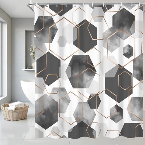 deFouliao Grey Modern Shower Curtain Geometric Grid Art Abstract Waterproof Bathroom Curtain for Bathtub Home Hotel Decor, Washable with Hooks, 72x72 Inch