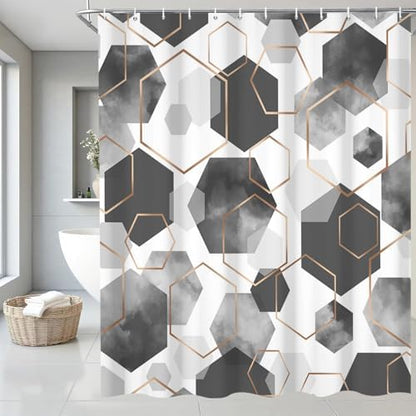 deFouliao Grey Modern Shower Curtain Geometric Grid Art Abstract Waterproof Bathroom Curtain for Bathtub Home Hotel Decor, Washable with Hooks, 72x72 Inch