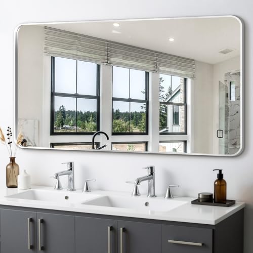 Delma Bathroom Vanity Mirror, Silver Framed Mirror for Over Sink, 50x30