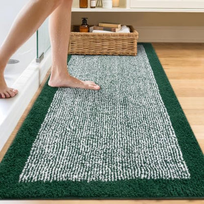 60x24 Bathroom Rugs Non Slip Washable, Soft Absorbent Bath Mat Dark Green