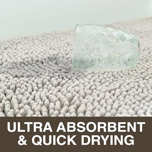 Neater Home Plush Bathroom Rugs 36x24 Thick Chenille Quick Dry Microfiber Absorbent Bath Mat, Soft Bath Rugs, Machine Washable Bathroom Floor Mat for Tub Shower Sink, Home Decor Accessories, Gray
