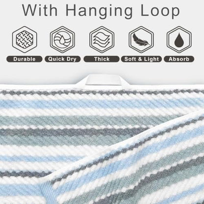 VOOVA & MOVAS Striped Towels 6 Pack, 100% Cotton, Blue