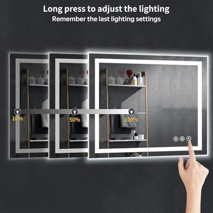 32"x40" LED Bathroom Mirror with Lights, Backlit+Frontlit, Anti-Fog