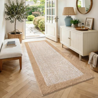 60x24 Long Bathroom Rugs Non Slip Washable, Soft Absorbent Bath Mat Beige