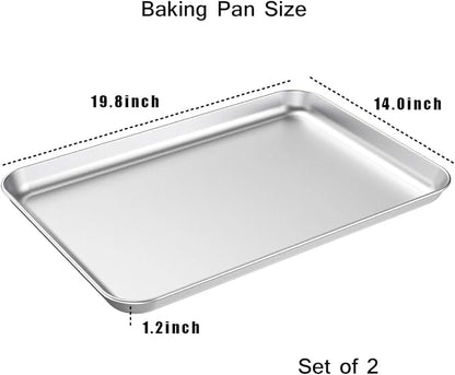Baking Sheet Set of 2, Wildone Stainless Steel Baking Tray Cookie Pan, Size 20 x 14 x 1 Inch, Non Toxic & Heavy Duty & Easy Clean