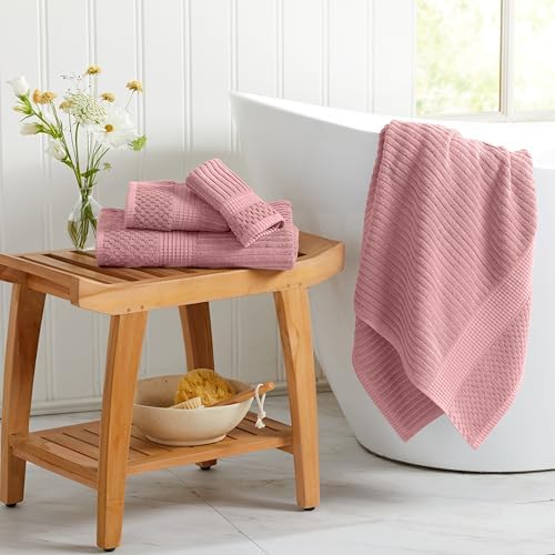 Springtree Home 100% Cotton Bath Towel Set | 6-Piece Set | Textured | Rose