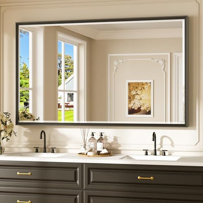 Keonjinn 60" x 36" Oversized Black Bathroom Mirrors for Over Sink, Aluminum