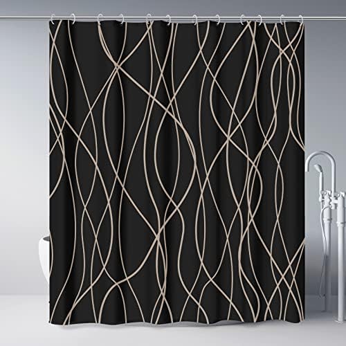 Striped Shower Curtain for Bathroom, Black Brown, 72" W x 72" L