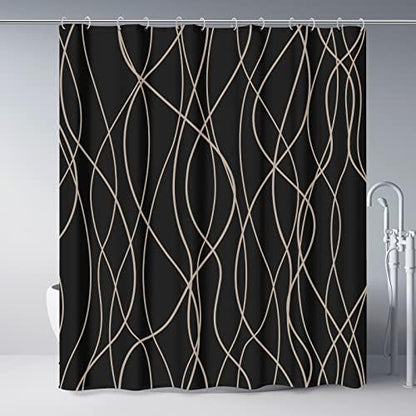 Striped Shower Curtain for Bathroom, Black Brown, 72" W x 72" L