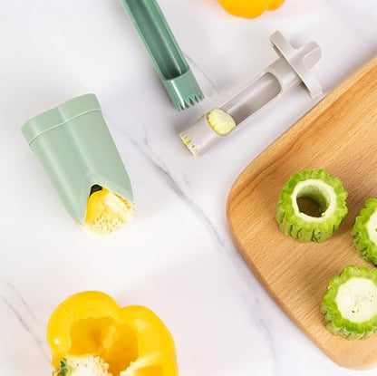 Pepper Corer, 2 in 1 Red Bell Pepper Seed Corer Remover Tool, Fruit & Vegetable Corers Quick Cave Tools for Jalapeno Cutter Deseeder, Bright Green, 3 PCS