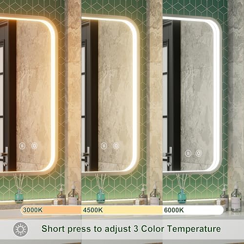 40"x30" Silver LED Bathroom Mirror,Adjust 3000K/4500K/6000K Light