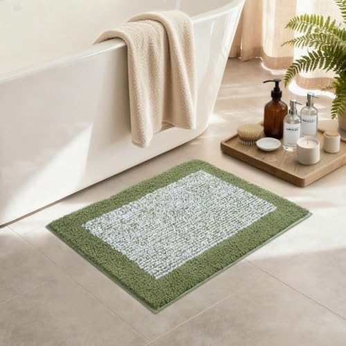 Bathroom Rugs 24x17 Non Slip Washable, Soft Absorbent Bath Mat Olive Green