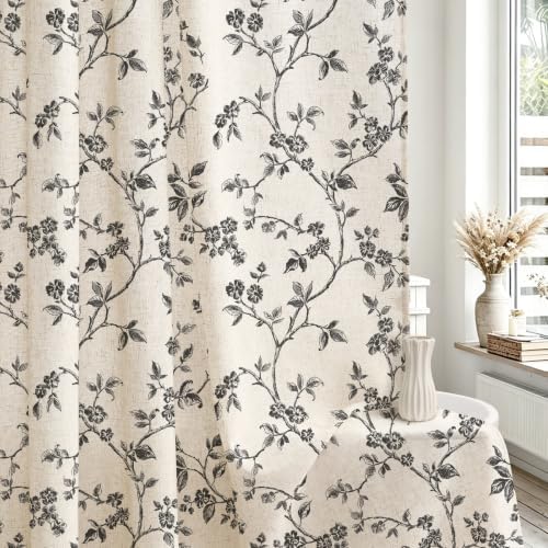 MitoVilla Extra Long Linen Floral Shower Curtain for Bathroom,72 x 84