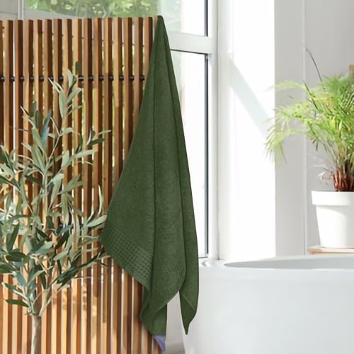 GLAMBURG Ultra Soft 4 Pack Oversized Bath Towel Set 27x54 inches, 100% Cotton Bath Towels, Highly Absorbant Compact Quickdry & Lightweight Towel, Ideal for Gym Travel Camp Pool - Olive Green