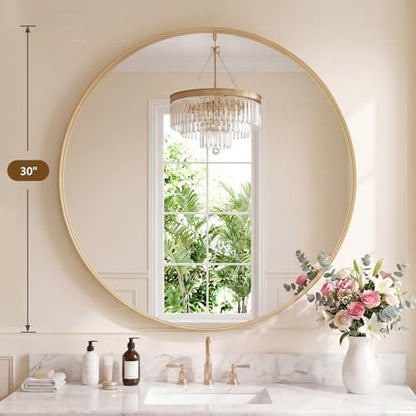 Sweetcrispy 30 Inch Round Bathroom Wall Mirror, Circle Vanity Mirror